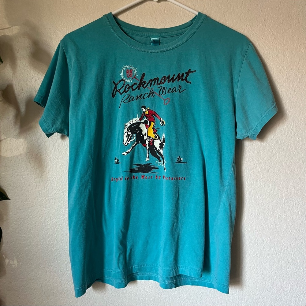 Rockmount Ranch Wear Bronc Cowboy Western Graphic Aqua T-Shirt